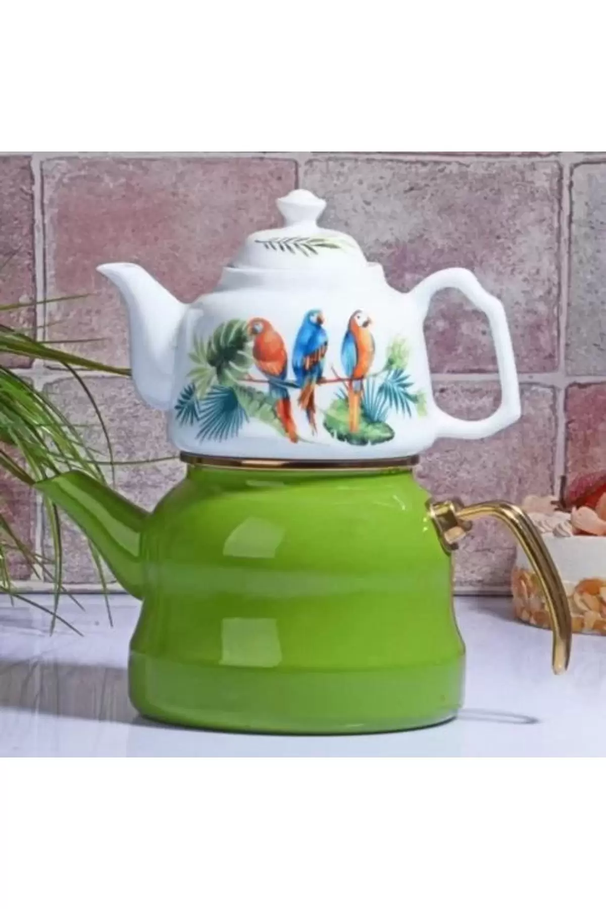 Kosova MIS148 Emaye Porselen Papağanlı Royal Çaydanlık